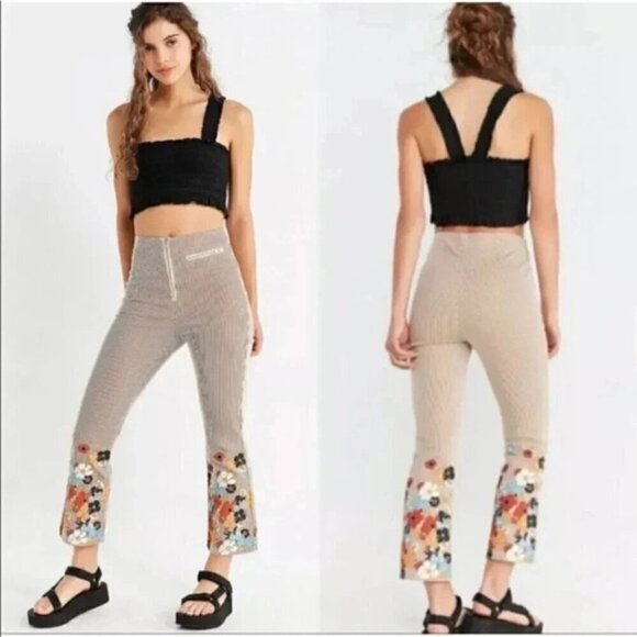 Urban Outfitter BDG Striped Floral Crop Kick Flare High Rise Pants Size 25 - Picture 2 of 11